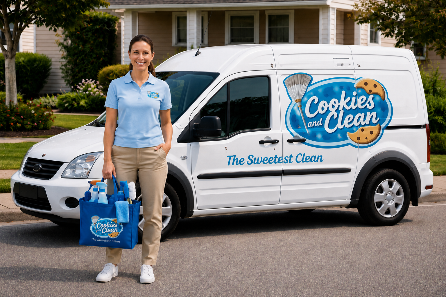 Cookies and Clean&trade; team member standing by the service van